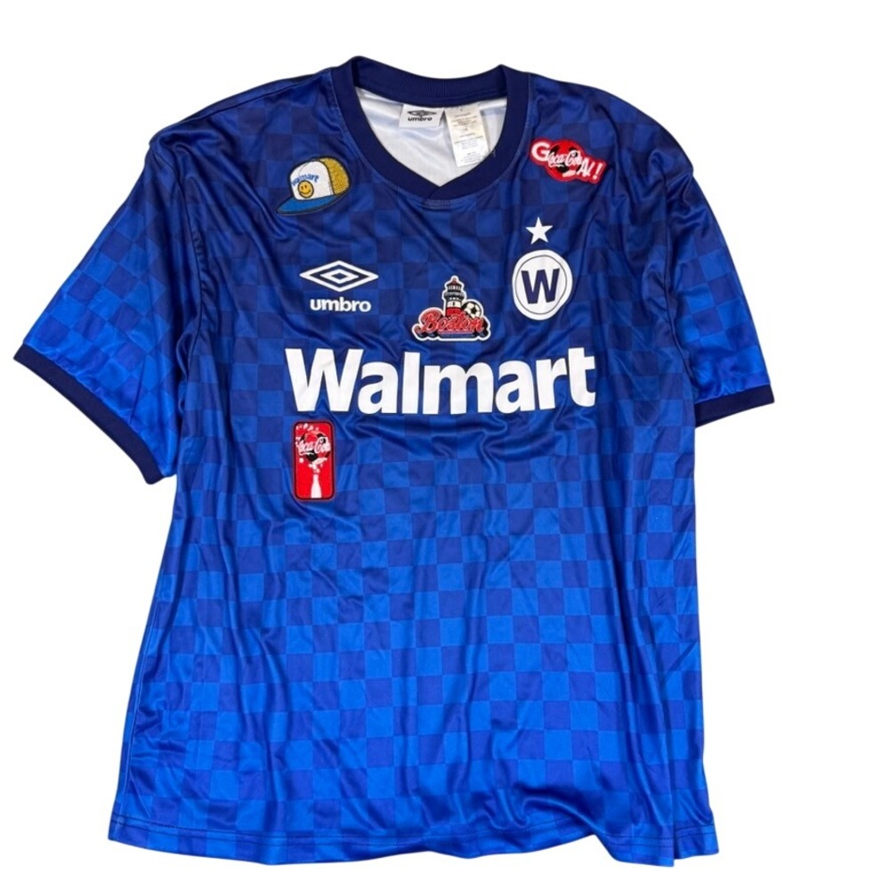 Umbro Walmart Coca-Cola Soccer Jersey Blue Checkered Mens Large UMBR184AMNHAL